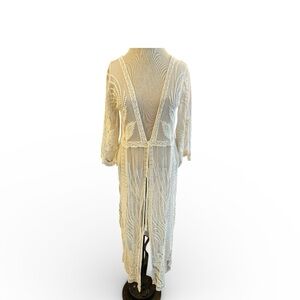 Elegant White Sheer Embroidered Robe Wear it as a Outer Layer Resort Boho
